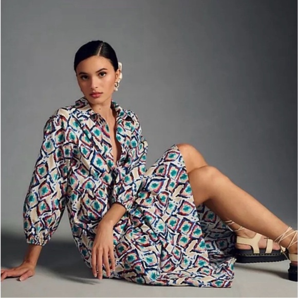 Anthropologie Maeve The Bettina Tiered Cotton Midi Dress Size Small Multi Color - Picture 2 of 13